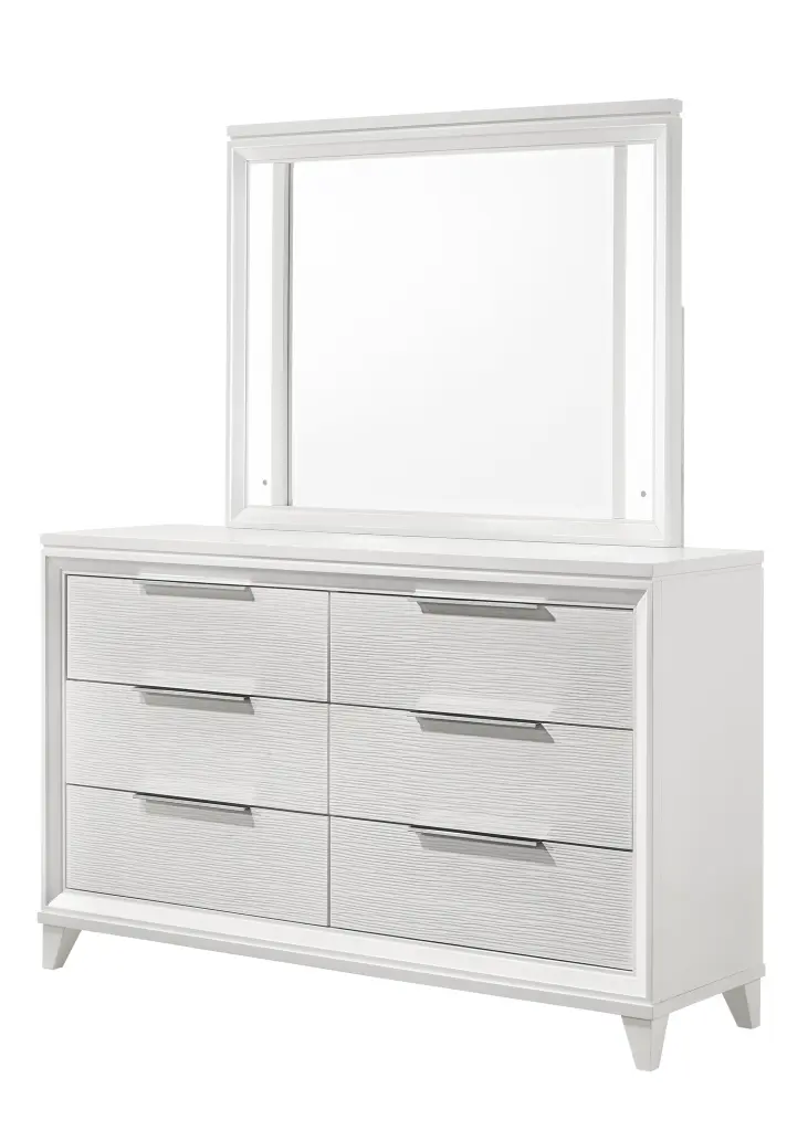 Cressida Dresser White Wood 6 Drawer Chest Bedroom crown mark inc