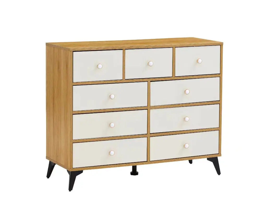 Cabinet Wood MDF Boards 9 Drawers Dresser Wood Color Bedroom d-n furniture