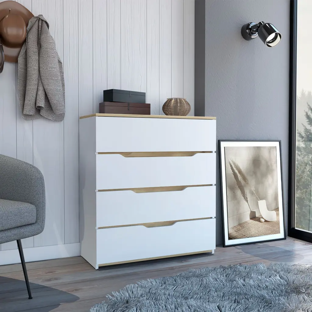 35-Inch Tall Four-Drawer Dresser High-Quality Top White Light Oak depot e-shop