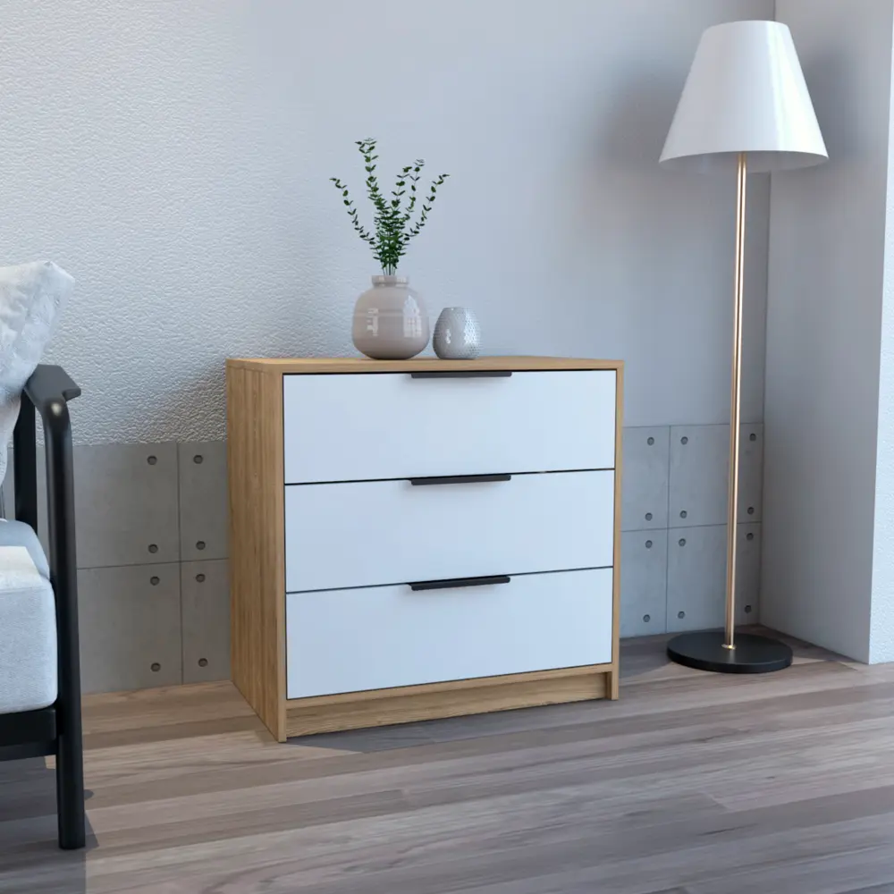 27 Inch 3 Drawer Dresser High-Quality Top White Light Oak depot e-shop