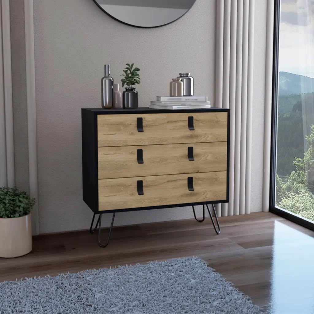 Modern 3 Drawer Dresser 29 Inch Hairpin Leg Chest Drawers depot e-shop