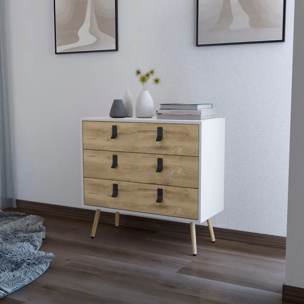 Kimball 3 Drawer Dresser Wooden Legs Modern Stylish Design fm furniture