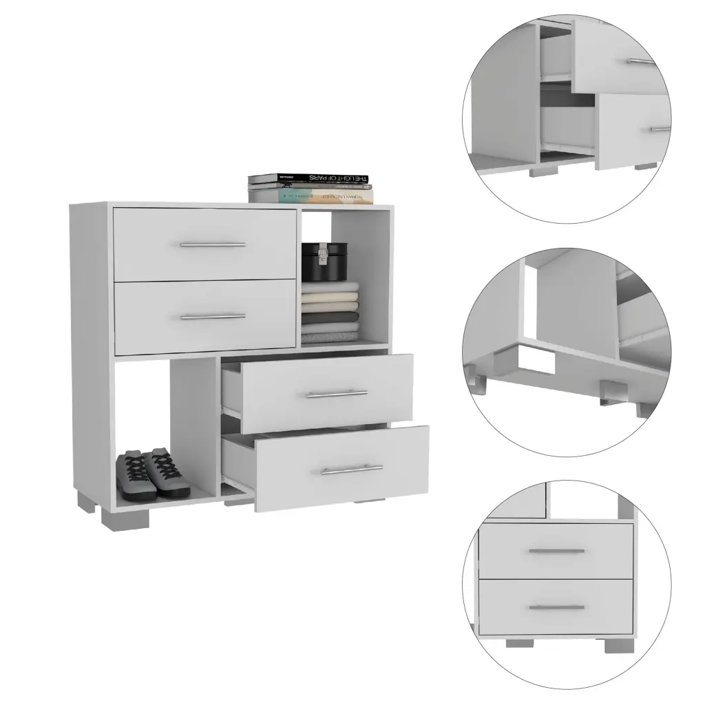Brooks 2 Shelf 4 Drawer Dresser White Particle Board Bedroom Storage furniture max