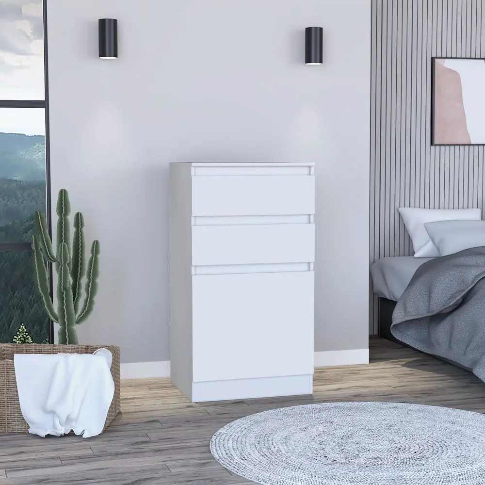Cassel 2 Drawer Dresser White Particle Board Compact Chest furniture max