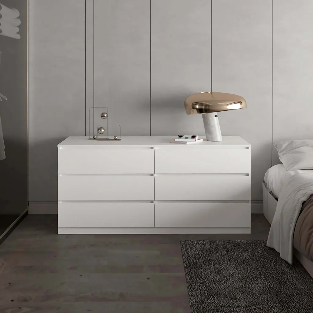 White 6 Drawer Rectangle Dresser Particle Board Bedroom Furniture furniture max