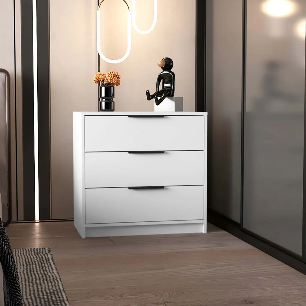 White 3 Drawer Rectangle Dresser White Particle Board Bedroom Storage Furniture furniture max