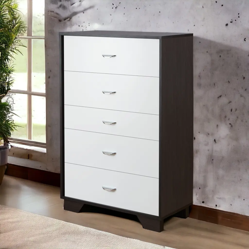 White and Espresso 5 Drawer Chest Contemporary Bedroom Storage furniture max