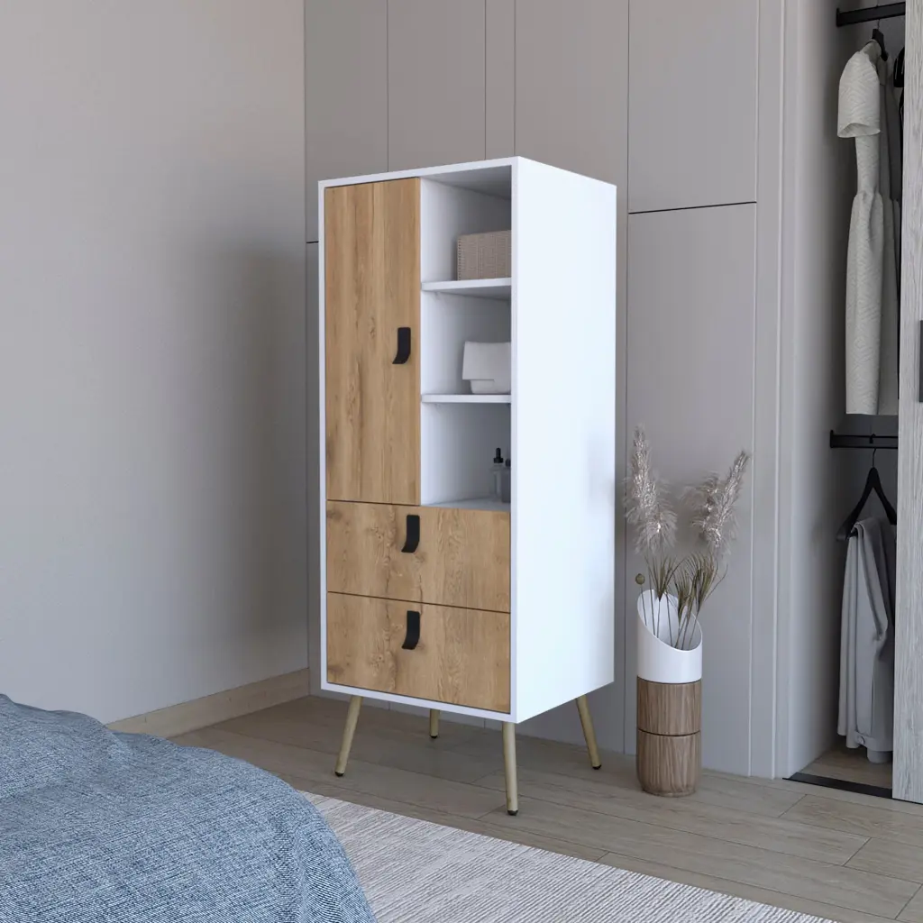 White And Macadamia 2 Drawer Tall Dresser White Natural Bedroom Wood Dresser furniture max