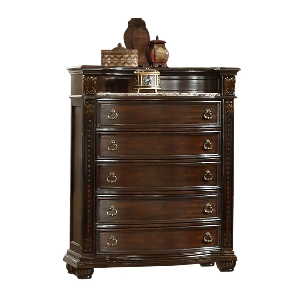 Roma Traditional Style 5 Drawer Chest Metal Handle Pulls Wooden Dresser galaxy home furnishings