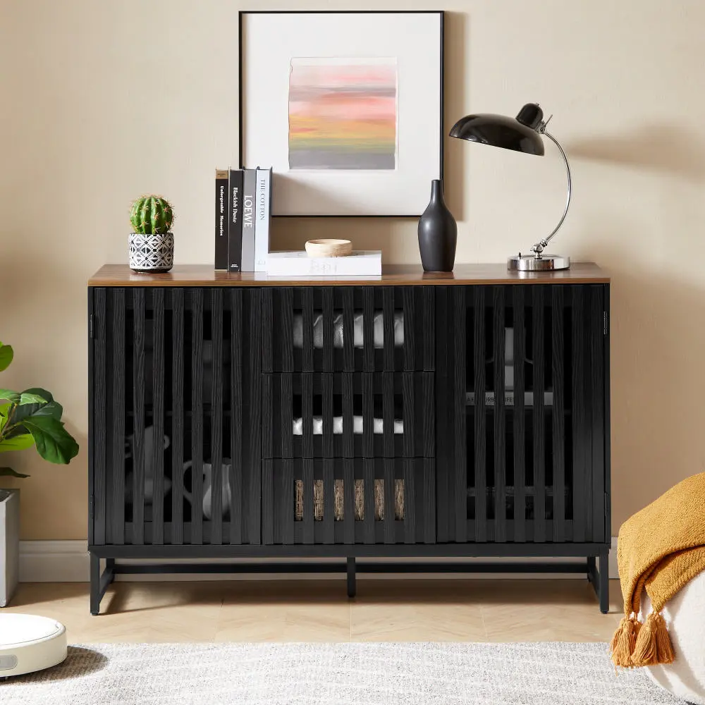 3 Drawer 4 Shelves Dresser Slatted Grille Striped Drawer Bedroom Storage hs furniture