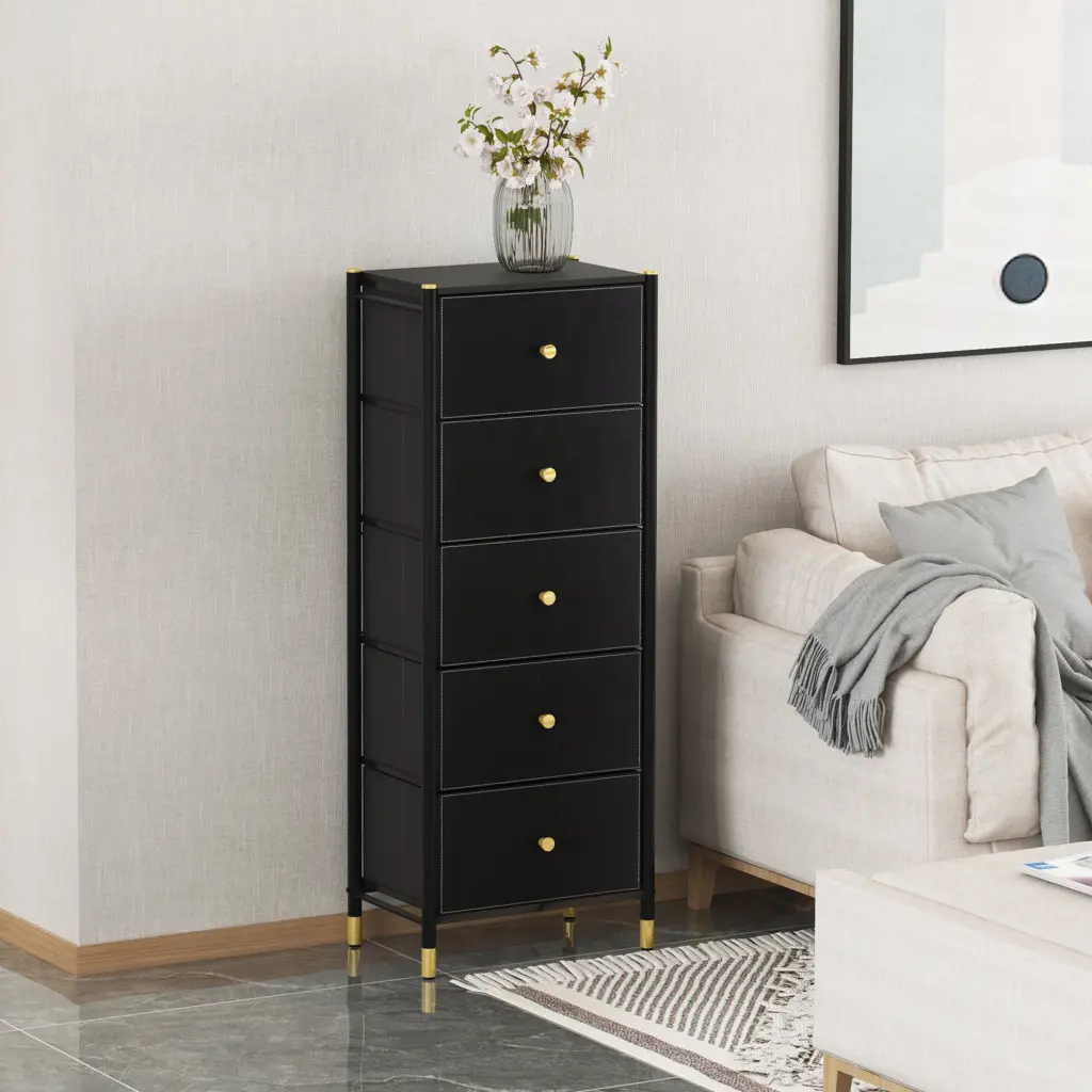 Tall Dresser Cabinet 5 PU Leather Front Drawers Bedroom Storage jxy furniture