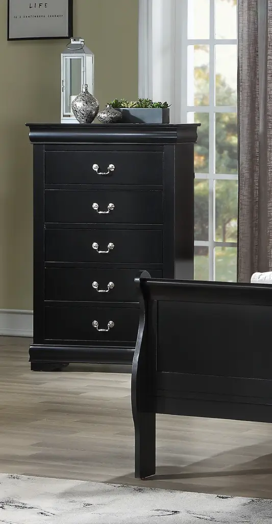 1Pc Black Finish Five Drawers Louis Philip Chest Solid Wood Contemporary Dresser kanepe