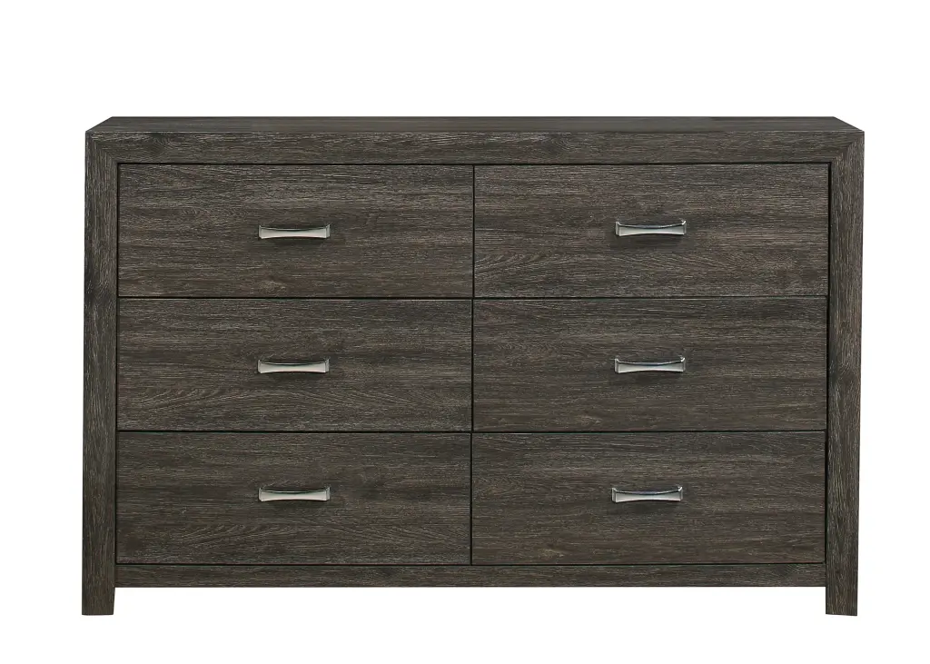 Dark Gray Finish 6 Drawer Dresser Chrome Tone Handles Contemporary Design kanepe