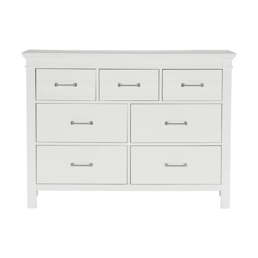 7 Drawers White Finish Dresser Transitional Style Wooden Bedroom Furniture kanepe