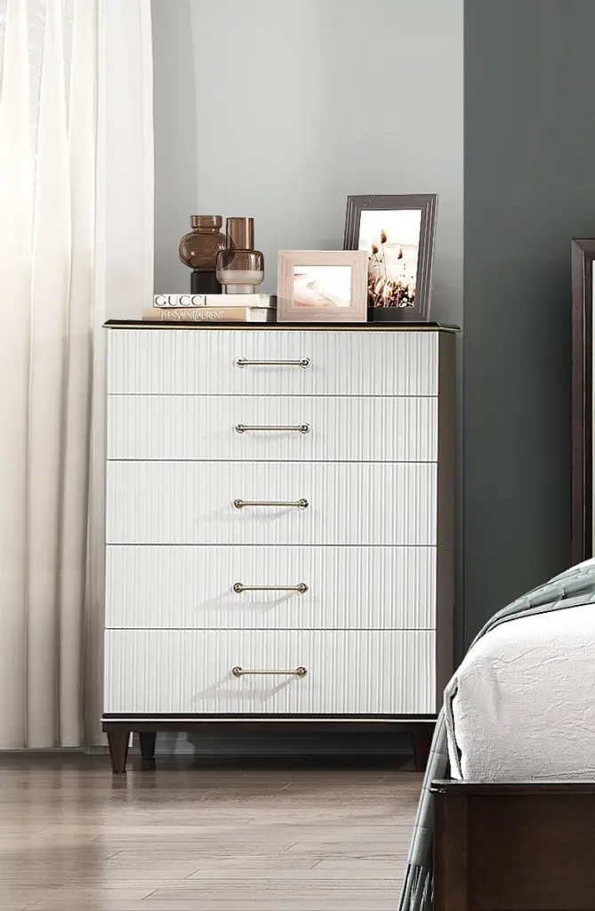 Glamorous White And Cherry Finish 6 Drawer Chest Modern Bedroom Dresser Storage kanepe