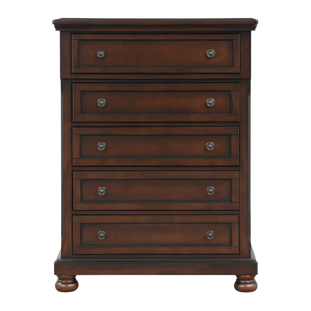 Transitional 5 Drawer Chest Bun Feet Brown Cherry Bedroom Dresser kanepe