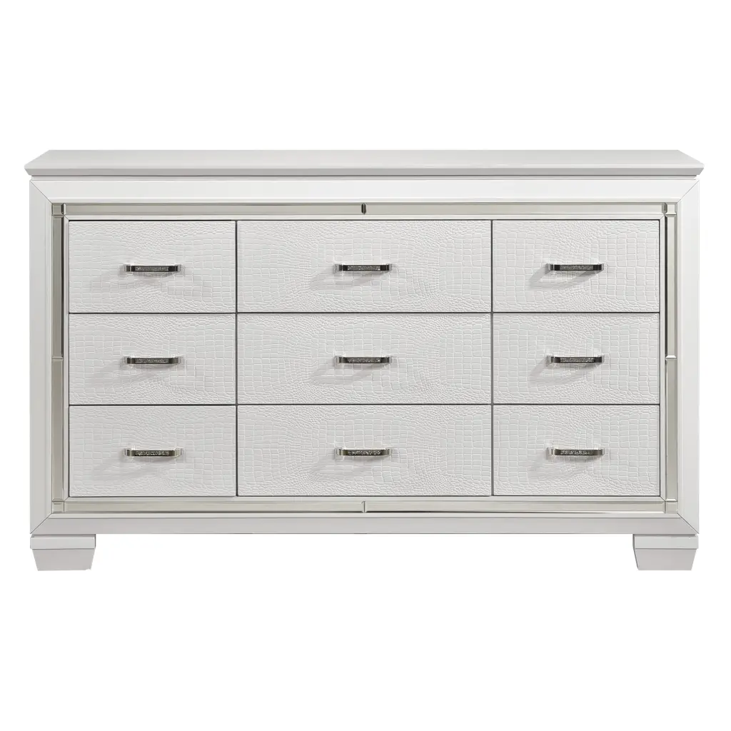 White Finish Dresser Bold Design 9 Drawers Glamorous Faux Alligator Texture kanepe