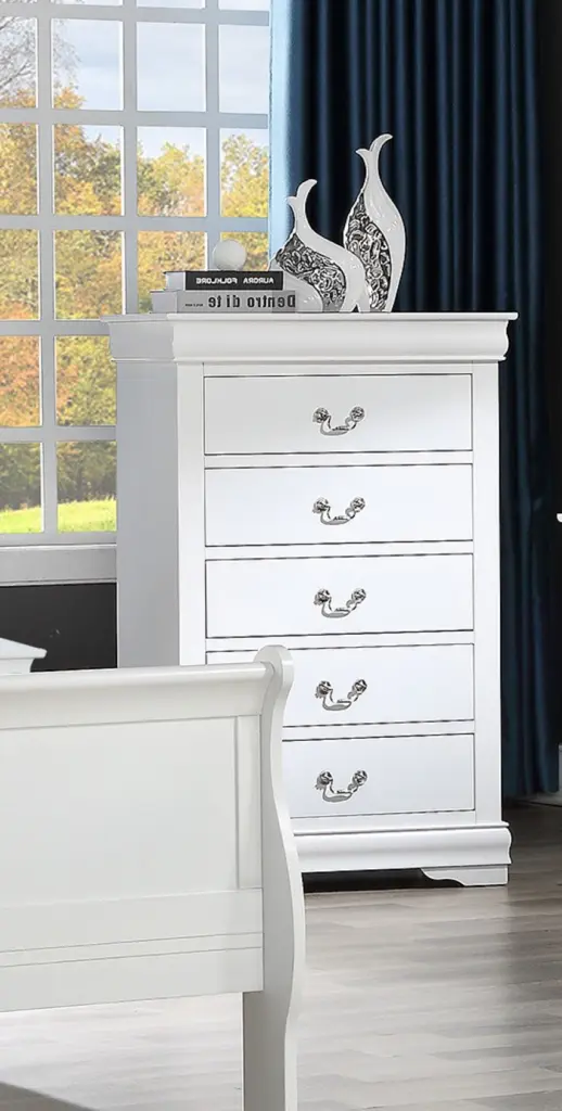 White Finish Five Drawers Louis Philip Chest Solid Wood Contemporary Dresser kanepe