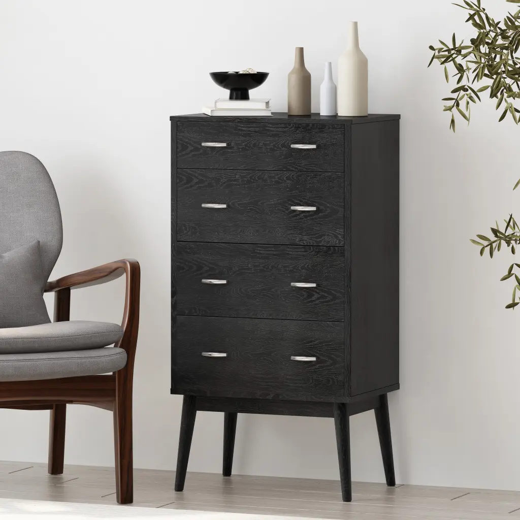 Disa 4 Drawer Chest Black Mdf Bedroom Dresser Storage Furniture nh-sunfay