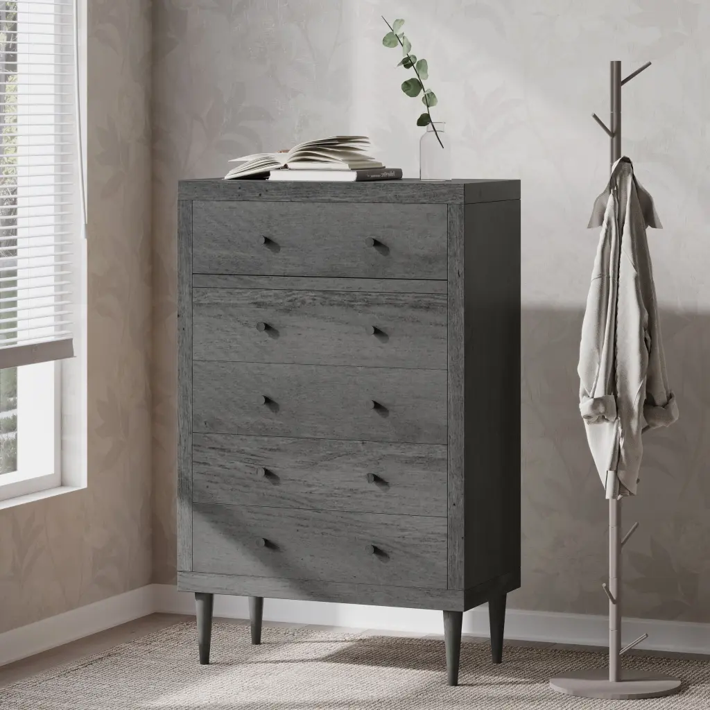 Nordic 5 Drawer Chest Grey MDF Storage Dresser nh-sunfay