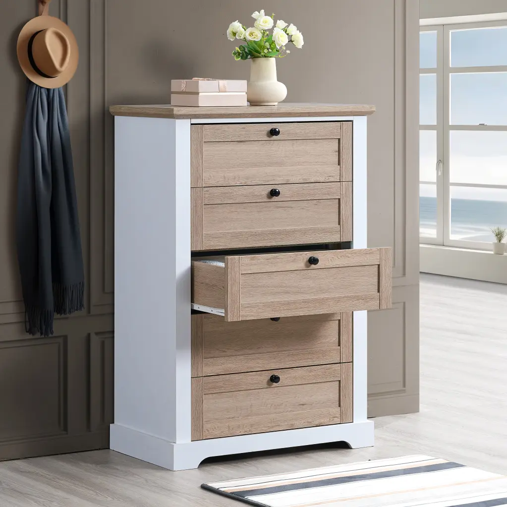 Autumn 5 Drawer Chest Interlock Drawer Slide And Highlight rnb