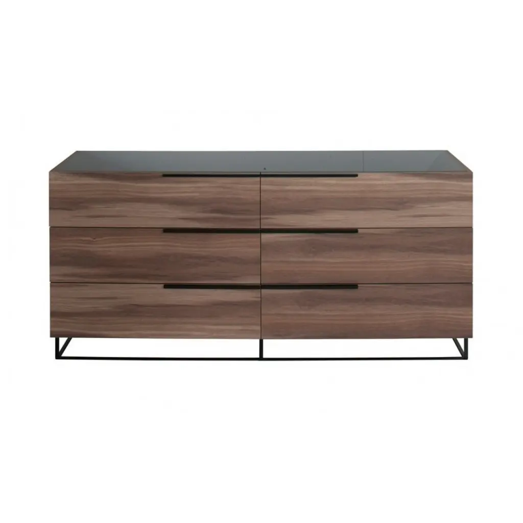6 Drawer Wooden Dresser Horizontal Metal Pulls Brown Finish royal hampton