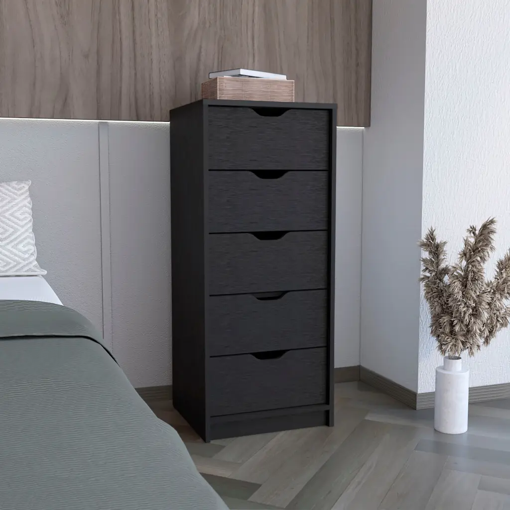 Basilea 5 Drawers Tall Dresser Pull Out System Black Bedroom Storage Furniture rta mubles colombia