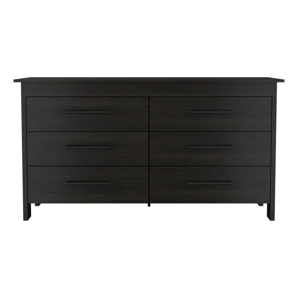 6 Drawer Double Dresser Wezz Black Particle Board Bedroom Chest Drawers treevol furniture