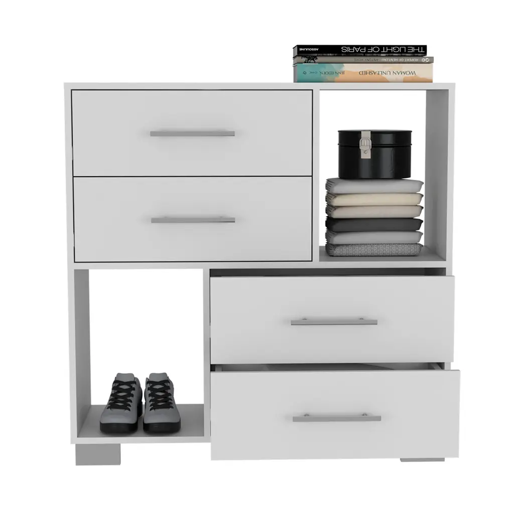 Dresser Hetzs Four Drawers Two Open Shelves White Finish Particle Board treevol furniture