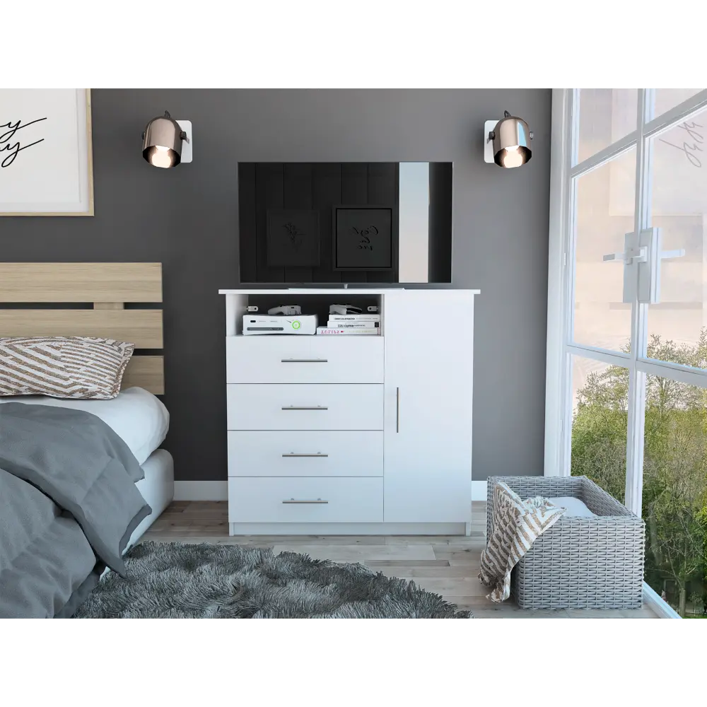 Peru 4 Drawer Dresser Single Door Cabinet One Open Shelf High Quality Top tuhome