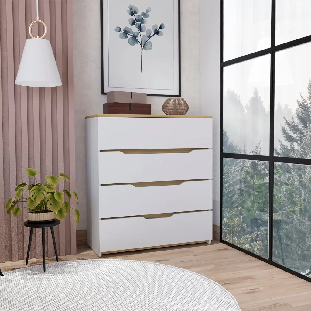 Zoe Dresser High Quality Top Four Drawers White Light Oak Multicolor tuhome