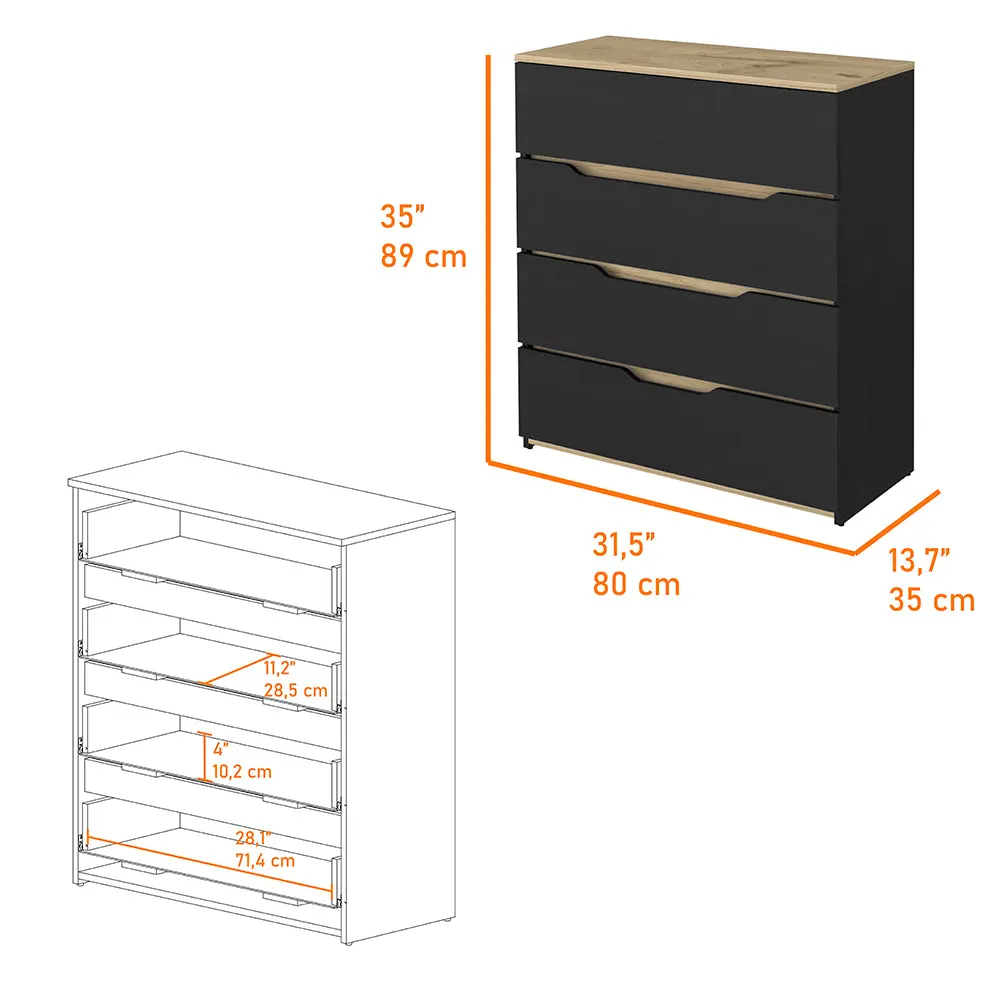 Zoe Dresser High-quality Top and Four Drawers Black Light Oak tuhome