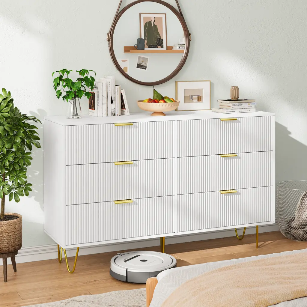 Modern White 6 Drawers Bedroom Small Size Wooden Drawers Gold Handles zhonglei