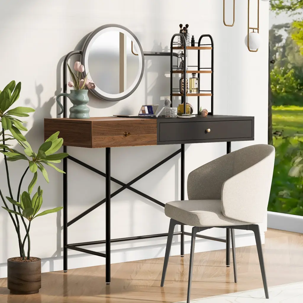 40 Inch Makeup Vanity Desk 3 Mode Lighted Mirror Wireless Charging Dressing Table go