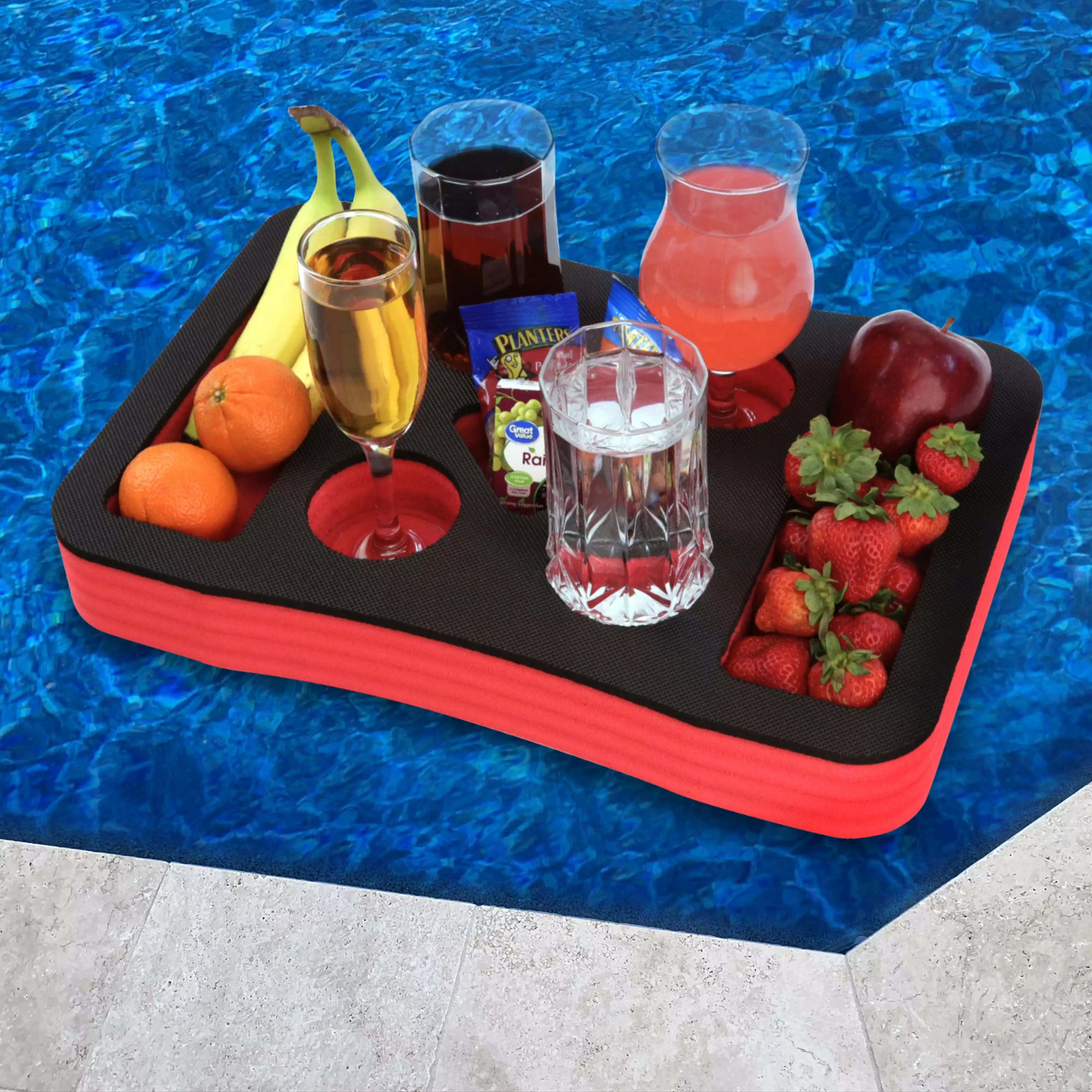 Polar Whale Products Floating Red and Black Refreshment Tray 17.5In Pool Parties