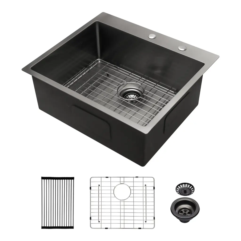 25X22 Inch Gunmetal Black Topmount Kitchen Sink 16 Gauge Deep Drop lordear