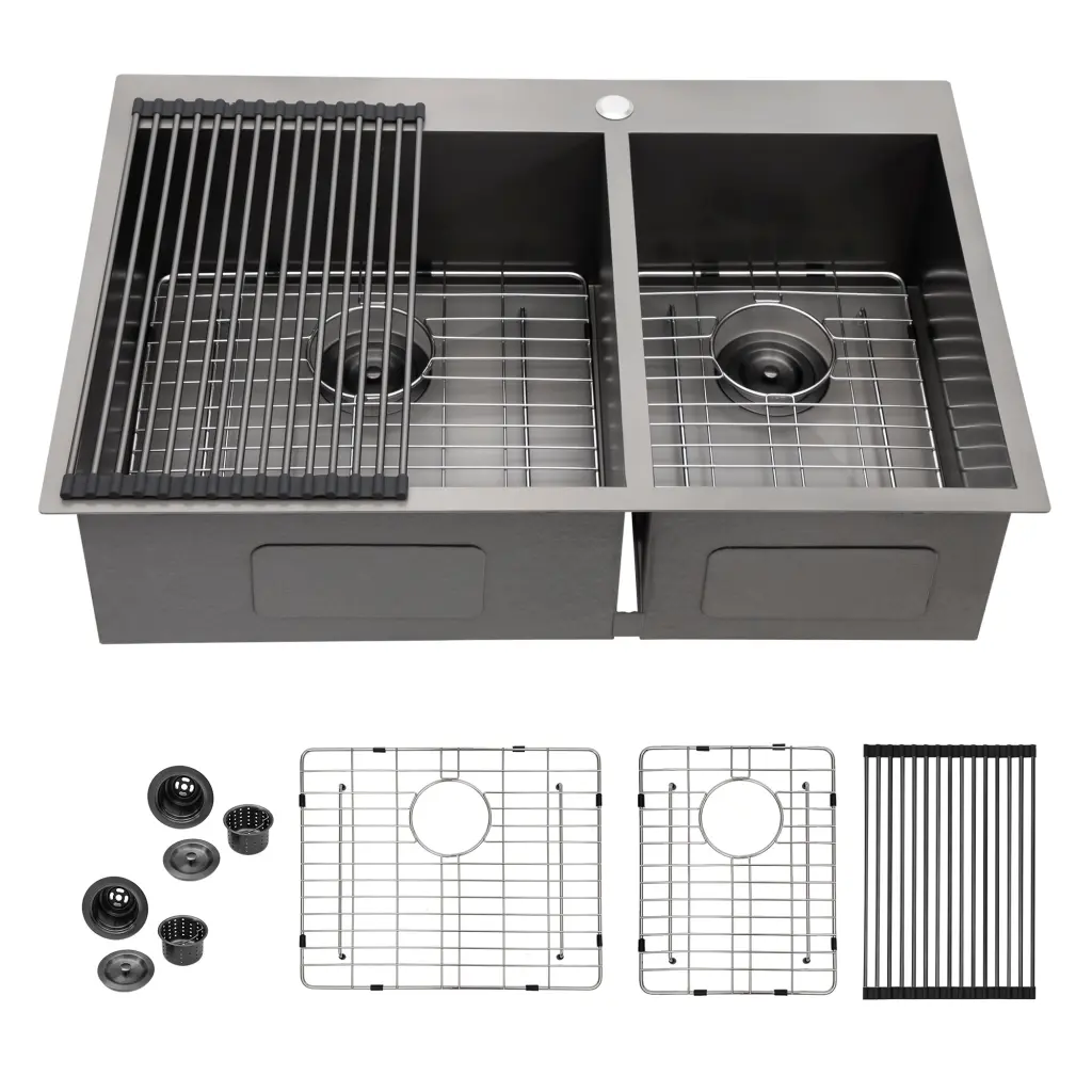 Double Bowl Drop Sink 33X22 Inch Gunmetal Black Double Bowl Kitchen Sink lordear