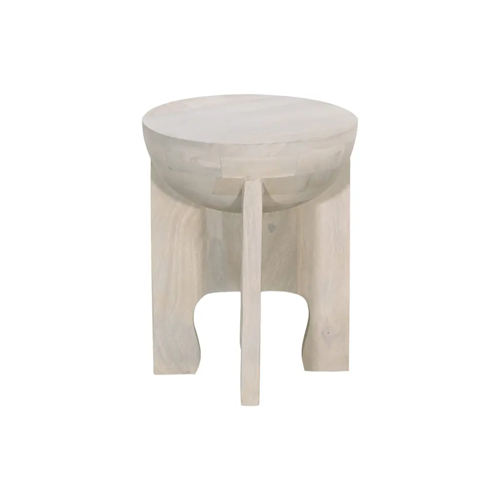 Tomas 20 Inch Side End Table Mango Wood Drum Top Washed White royal hampton