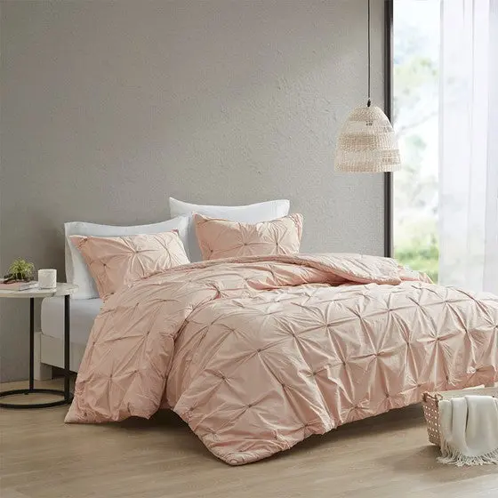 King Size Pink Cotton Embroidered 3 Piece Duvet Cover Set jla