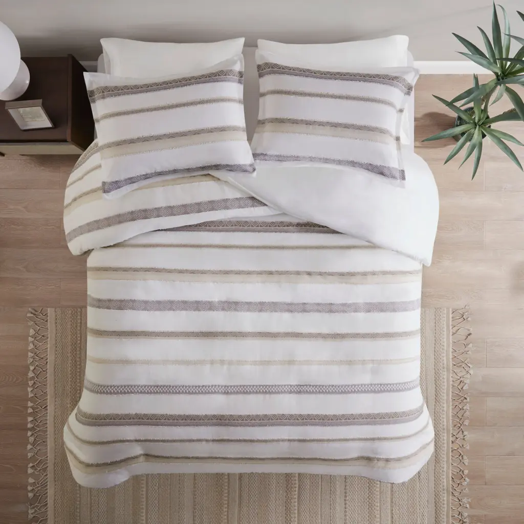3 Piece Clipped Jacquard Duvet Cover Set Queen Size Multicolor Polyester Bedding jla