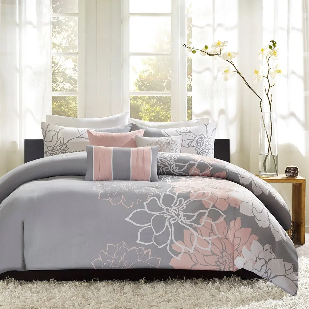 6 Piece Printed Duvet Cover Set Queen Size Multicolor Polyester Bedding jla