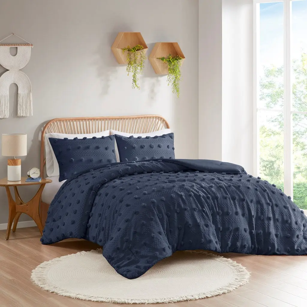 Clip Jacquard Easeer Set King Navy Polyester Bedding jla