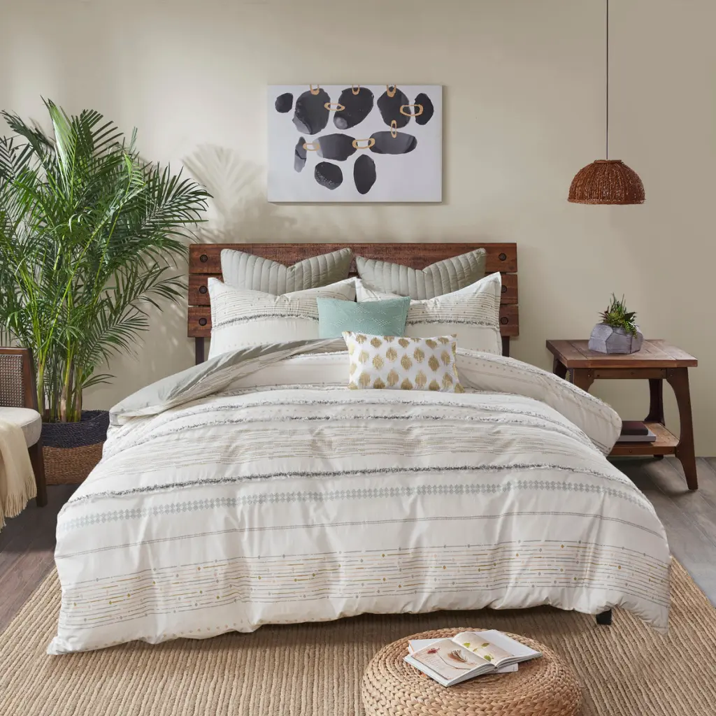Cotton Printed Duvet Cover Set Trims King Size Multicolor - Bedding Ensemble jla