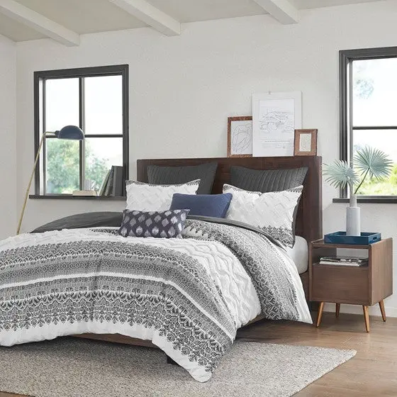 3 Piece Cotton Duvet Cover Set Chenille Tufting Queen Multicolor jla