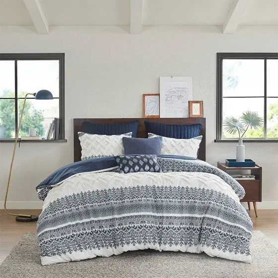 3 Piece Cotton Duvet Cover Set Chenille Tufting King Size Multicolor jla