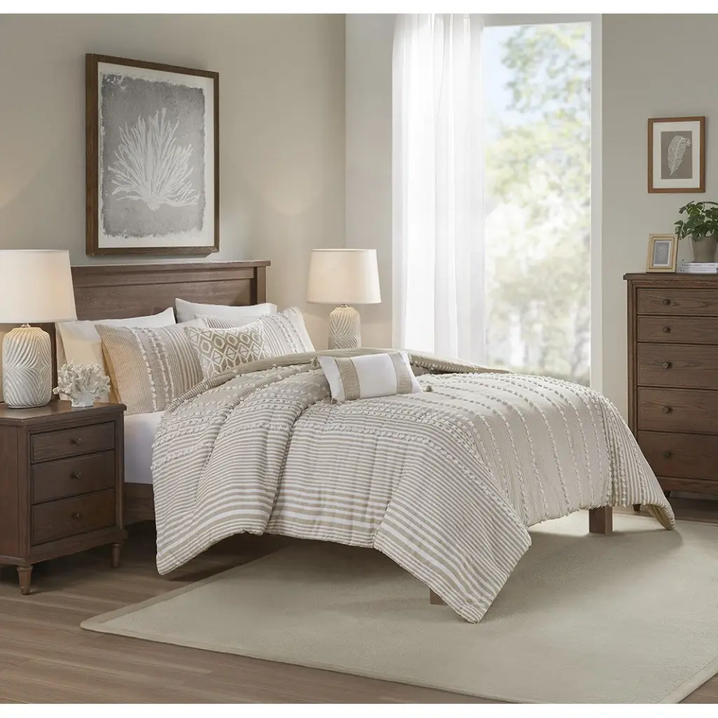 3 Piece Cotton Yarn Dyed Duvet Cover Set Taupe Bedroom jla