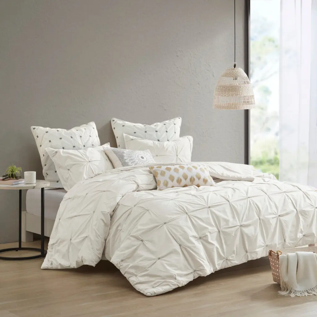 3 Piece Elastic Embroidered Cotton Duvet Cover Set Queen White Cotton jla