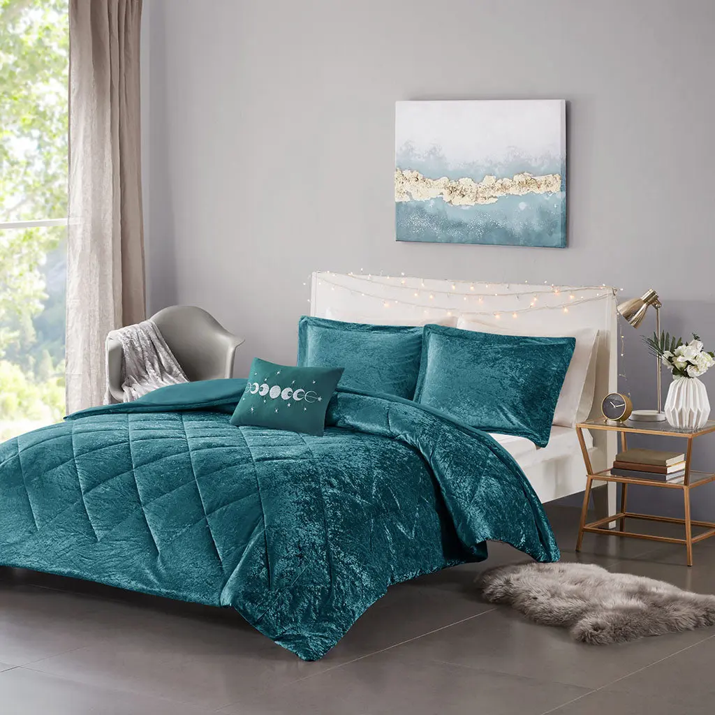 Teal Velvet Duvet Cover Set Full Size Polyester Soft Bedding jla