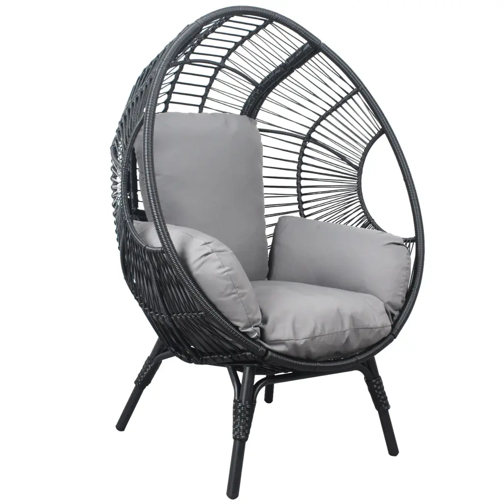 Patio PE Wicker Egg Chair Model 2 Black Rattan Grey Cushion Outdoor ipro outdoor furniture