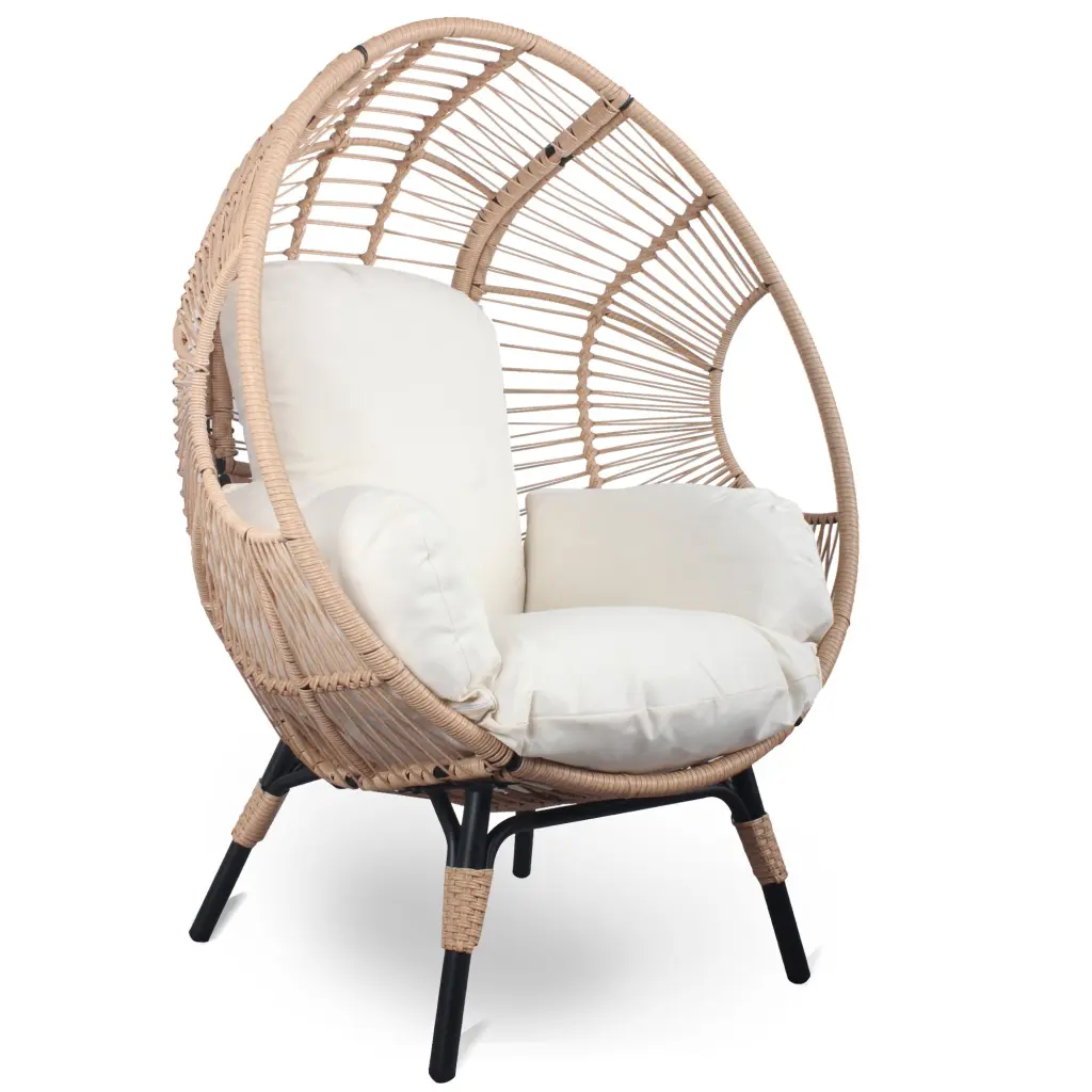 Patio PE Wicker Egg Chair Model 2 Natural Color Rattan Beige Cushion ipro outdoor furniture
